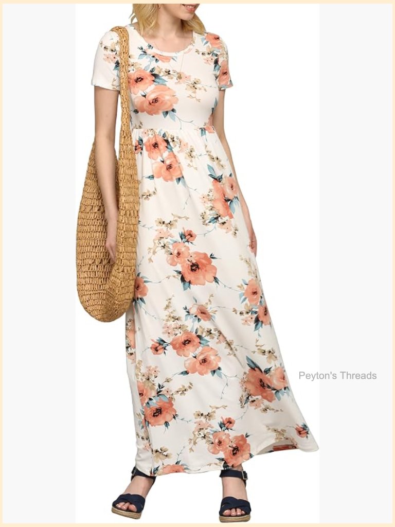 Short Sleeve Loose Plain Casual Long Maxi Dress With Pockets